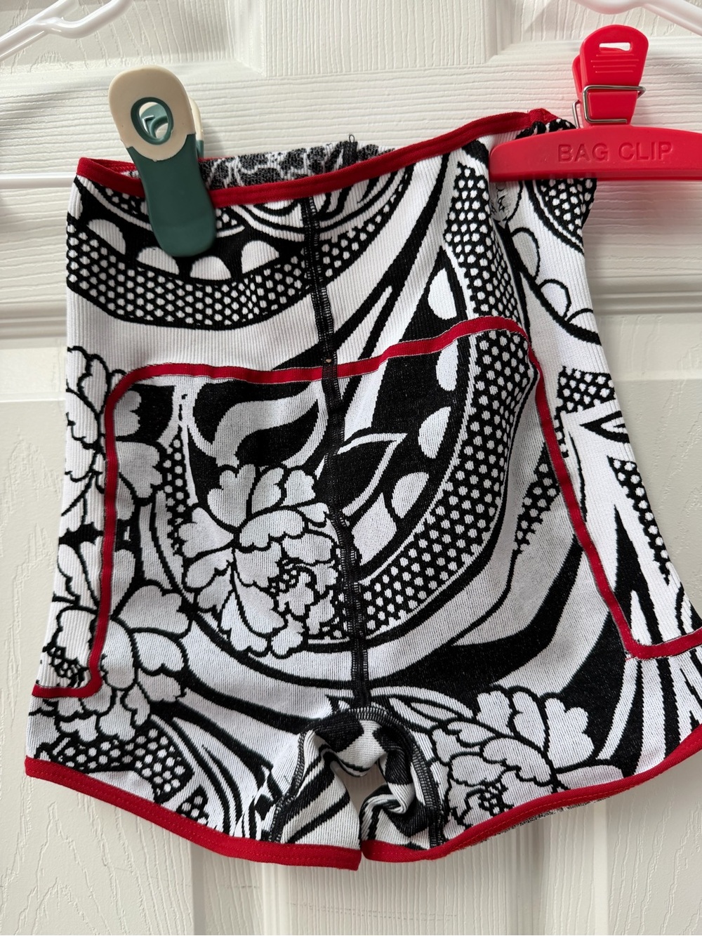 Intimately Free People Black White Print Biker Shorts Red Trim XS/S